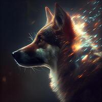 retrato de un lobo en el ligero de un estrellado cielo., ai generativo imagen foto