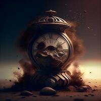 Old clock with dust and sand. Time concept. 3d rendering, Image photo