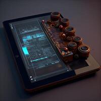 3d rendering of a tablet computer with a media player on the screen, Image photo