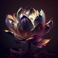 loto flor en oscuro antecedentes. 3d representación, 3d ilustración., ai generativo imagen foto