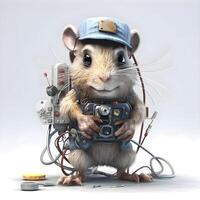 Funny rat with a camera and a tool. 3d rendering, Image photo