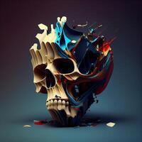 3d illustration of abstract geometric shape. 3d rendering of human skull, Image photo