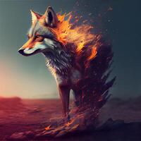 Fantasy portrait of a fox with a fire in the background., Image photo