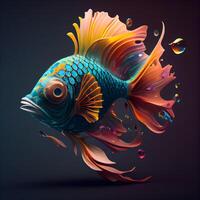 vistoso acuario pescado en oscuro antecedentes. 3d hacer ilustración., ai generativo imagen foto