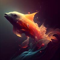 resumen vistoso pescado en un oscuro antecedentes. 3d hacer ilustración., ai generativo imagen foto
