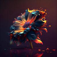 resumen flor hecho de acuarela salpicaduras en oscuro antecedentes. 3d representación, ai generativo imagen foto