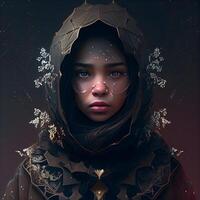 Portrait of a beautiful arabic woman with black veil. 3d rendering, Image photo