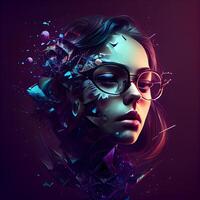 Moda retrato de un hermosa niña en lentes. 3d representación, ai generativo imagen foto