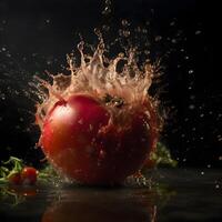 Fresh cabbage with water splash on dark background, close up., Image photo