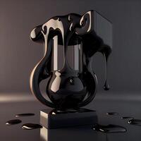 3d illustration of a black jug with liquid chocolate on a dark background, Image photo