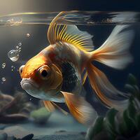 Goldfish in aquarium. 3d rendering. Computer digital drawing., Image photo