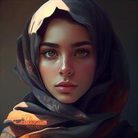 Portrait of beautiful muslim woman with hijab. 3d rendering, Image photo