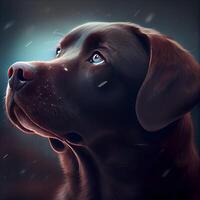 Funny dog with blue eyes on a dark background. 3d rendering, Image photo