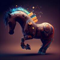 3d representación de un fantasía caballo en un oscuro antecedentes con chispas, ai generativo imagen foto