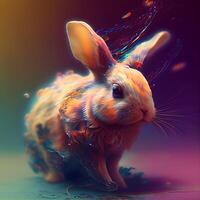 3D rendering of a cute little rabbit isolated on black background., Image photo