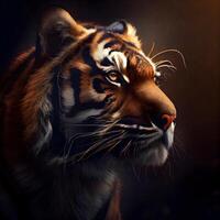 Close-up portrait of a tiger on a dark background. Studio shot., Image photo