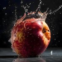 Fruit splashing into water on a black background. Healthy food concept., Image photo