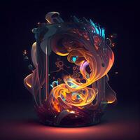 3d render, abstract background with glowing neon lights, geometric shapes, Image photo