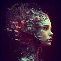 3d rendering of a female head with artificial intelligence concept on black background, Image photo