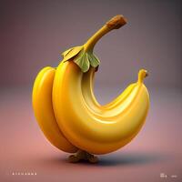 Banana on a green background. 3d rendering, 3d illustration., Image photo