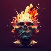 humano cráneo hecho de vistoso salpicaduras en oscuro antecedentes. 3d ilustración, ai generativo imagen foto