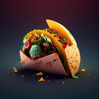 taco con vegetales y carne en un oscuro antecedentes. ilustración., ai generativo imagen foto