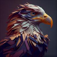 3d hacer de un americano calvo águila en bajo escuela politécnica estilo, ai generativo imagen foto