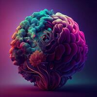 3d ilustración de un cerebro con vistoso resumen fondo., ai generativo imagen foto