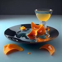 3d illustration of a glass of wine and a slice of orange, Image photo