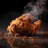 Fried chicken with salt on a black background. Close up., Image photo