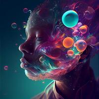 3D Illustration of a Female Face with Colorful Bubbles, Image photo