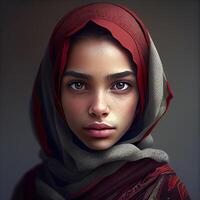 Portrait of a beautiful young muslim woman with hijab. 3d rendering, Image photo