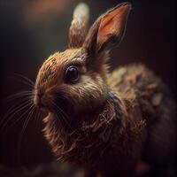 Rabbit on a dark background, close up, toned, Image photo