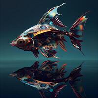 Abstract fish with a pattern on a dark background. 3d rendering, Image photo