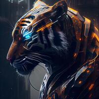 Close-up portrait of a tiger in a futuristic space suit., Image photo