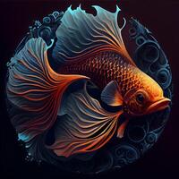 Beautiful goldfish on a black background. Illustration., Image photo