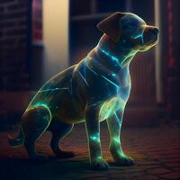 3d rendering of an abstract dog with a glowing human body., Image photo