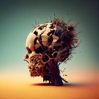 Human skull made of tree roots. 3D illustration. Elements of this image furnished by NASA, Image photo