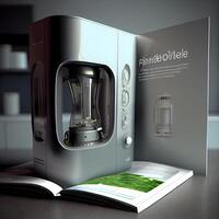 3d rendering of an electric coffee grinder with a book in the background, Ai Generative Image photo