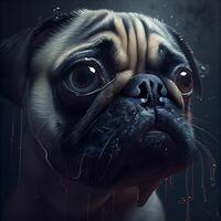 Portrait of a pug dog with blood on its nose., Image photo