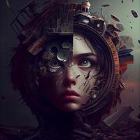 Portrait of a beautiful girl in an astronaut's helmet. Fantasy., Image photo