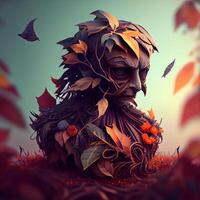 3D Illustration of a Fantasy Figure with Autumn Leaves and Bats, Image photo