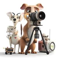 3d representación de un linda dibujos animados perro con un cámara y un cámara, ai generativo imagen foto