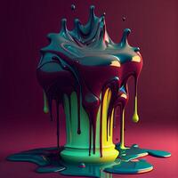 3d render of a colorful paint leaking down the top of a bucket., Ai Generative Image photo