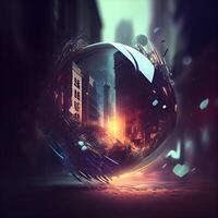 City in a glass ball. 3D illustration. Elements of this image furnished by NASA, Image photo