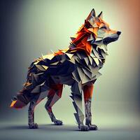 3d rendering of a wolf made of polygonal origami, Image photo