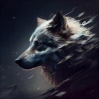 retrato de un lobo en el lluvia. ilustración en un oscuro fondo., ai generativo imagen foto