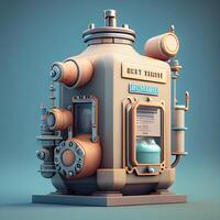 3D rendering of an old steam engine on a blue background., Image photo