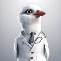 pájaro médico con estetoscopio y estetoscopio, 3d ilustración, ai generativo imagen foto