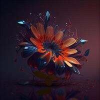 Abstract flower on a dark background. 3d rendering, 3d illustration., Image photo